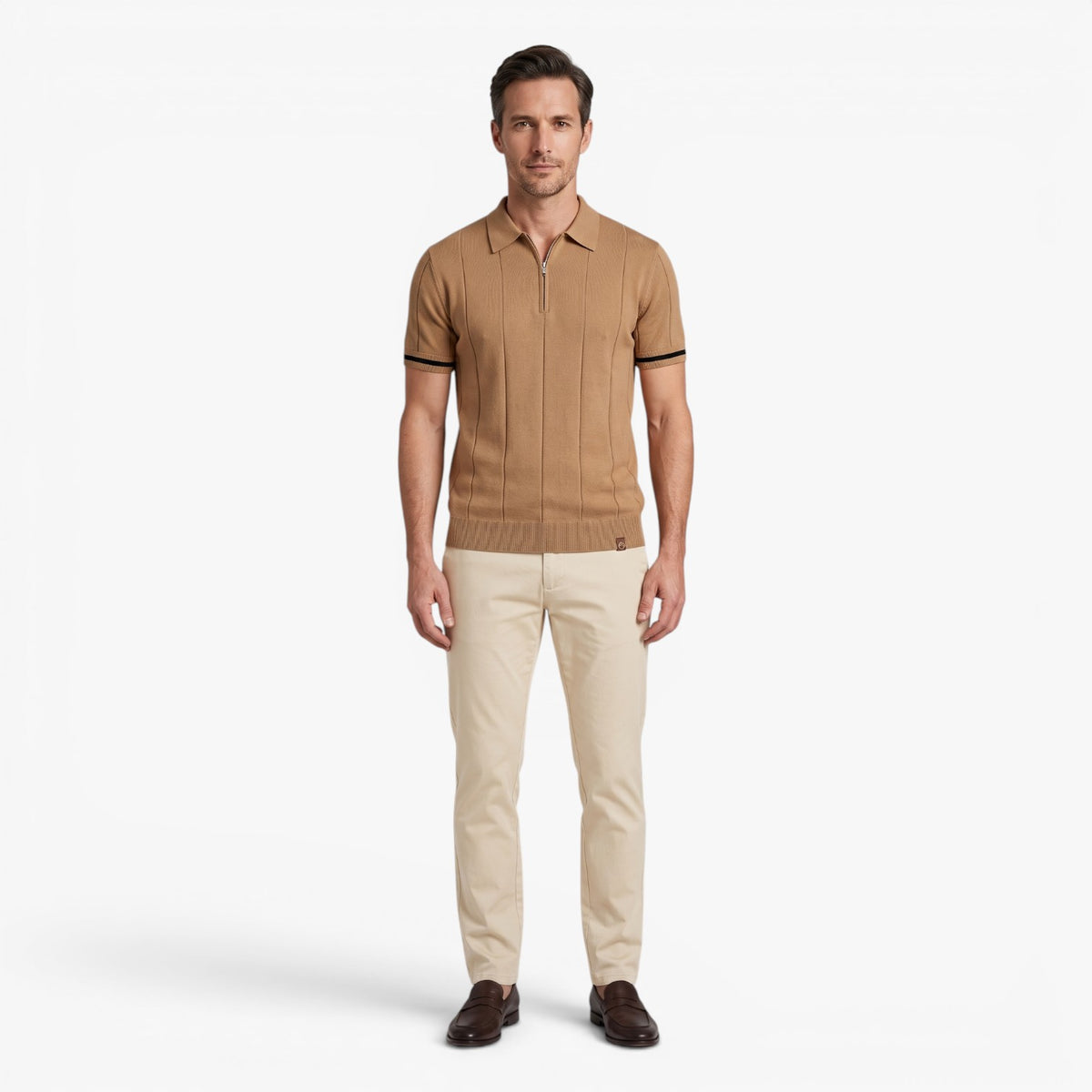 Old Fortune | Heren Polo Tricot Shirt met Rits en Geribbelde Structuur