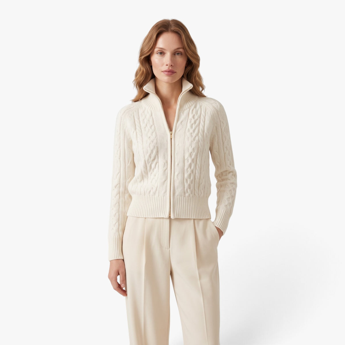 Old Fortune | Women's cable-knit cardigan with a zipper