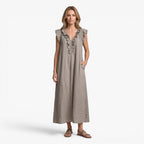 Old Fortune | Long Dress with Ruffles at the Neckline and Loose Fit