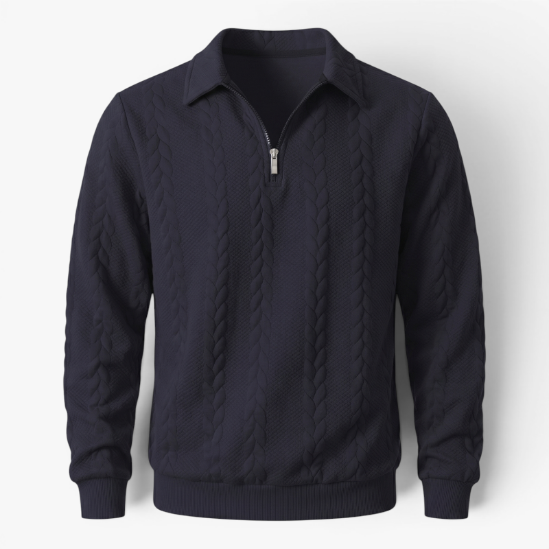 Old Fortune | Herren Pullover mit Reißverschluss und Zopfmuster