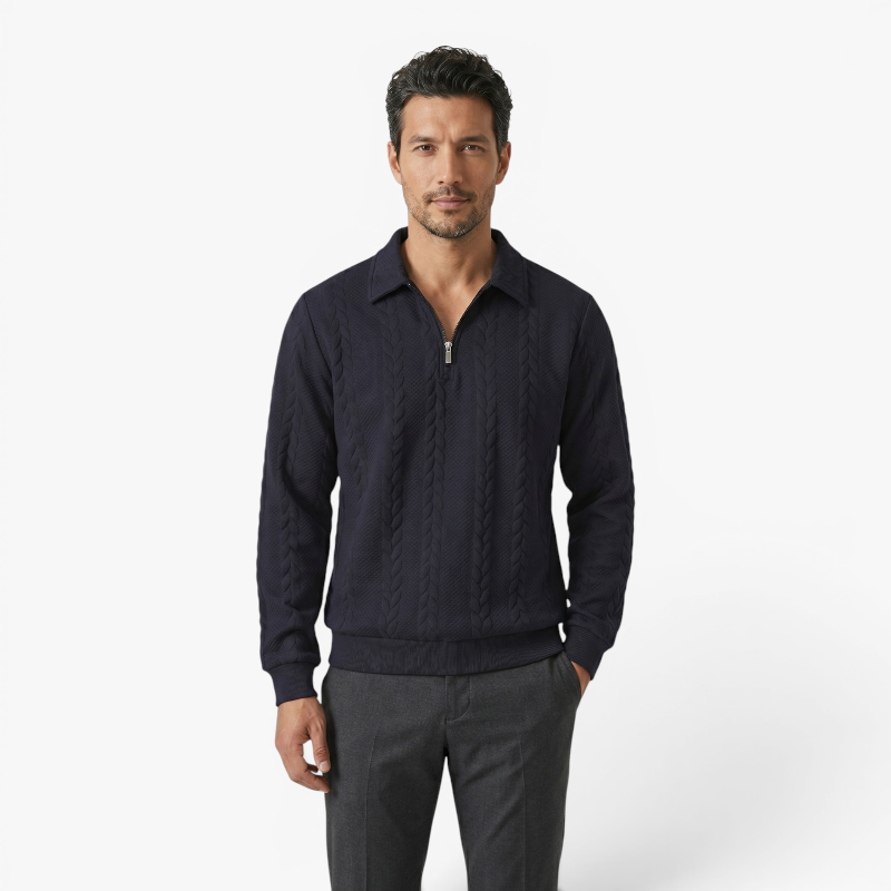 Old Fortune | Herren Pullover mit Reißverschluss und Zopfmuster