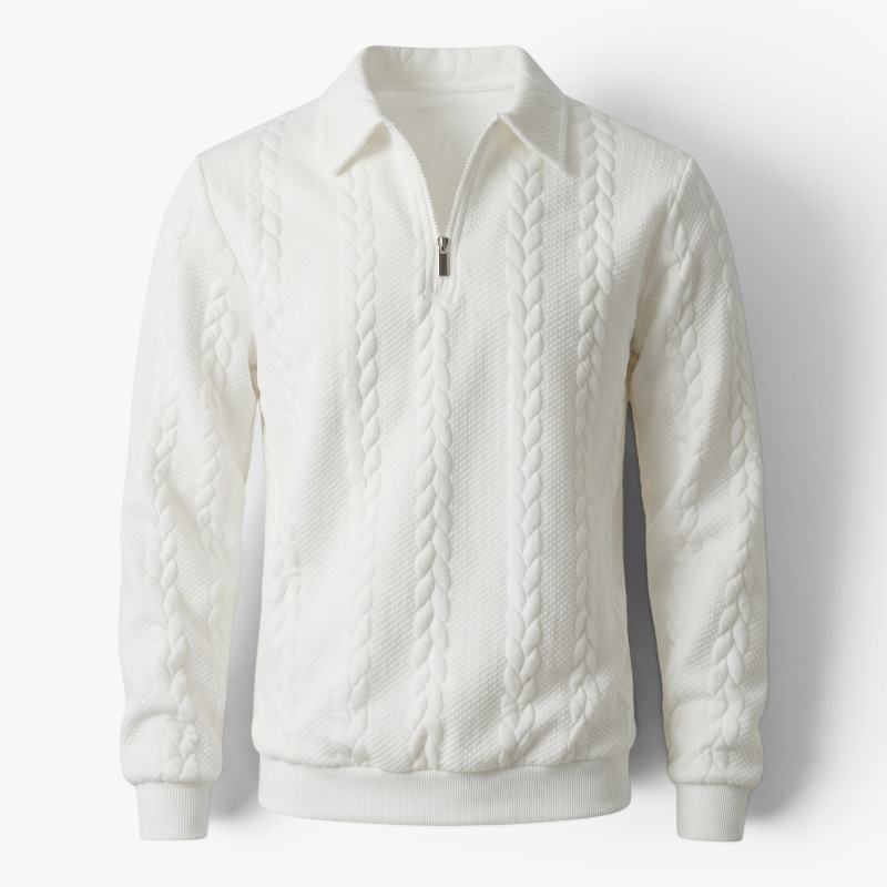 Old Fortune | Herren Pullover mit Reißverschluss und Zopfmuster