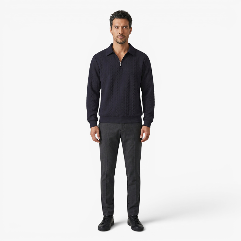 Old Fortune | Herren Pullover mit Reißverschluss und Zopfmuster