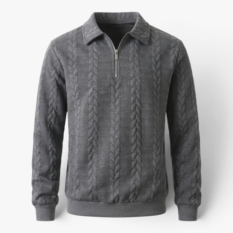 Old Fortune | Herren Pullover mit Reißverschluss und Zopfmuster