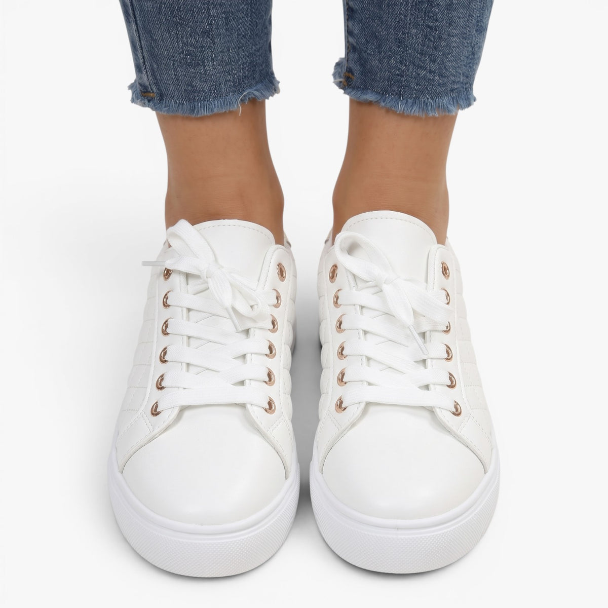 Old Fortune | Damskie Pikowane Sneakersy Casual z Metalicznym Akcentem