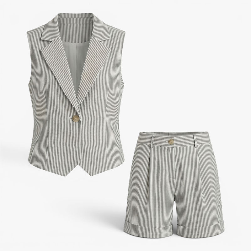 Old Fortune | Women's Striped Set with Vest and Shorts