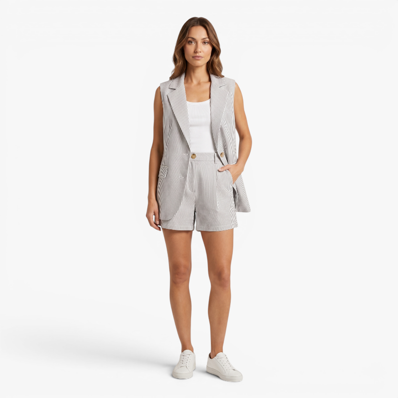 Old Fortune | Women's Striped Set with Vest and Shorts