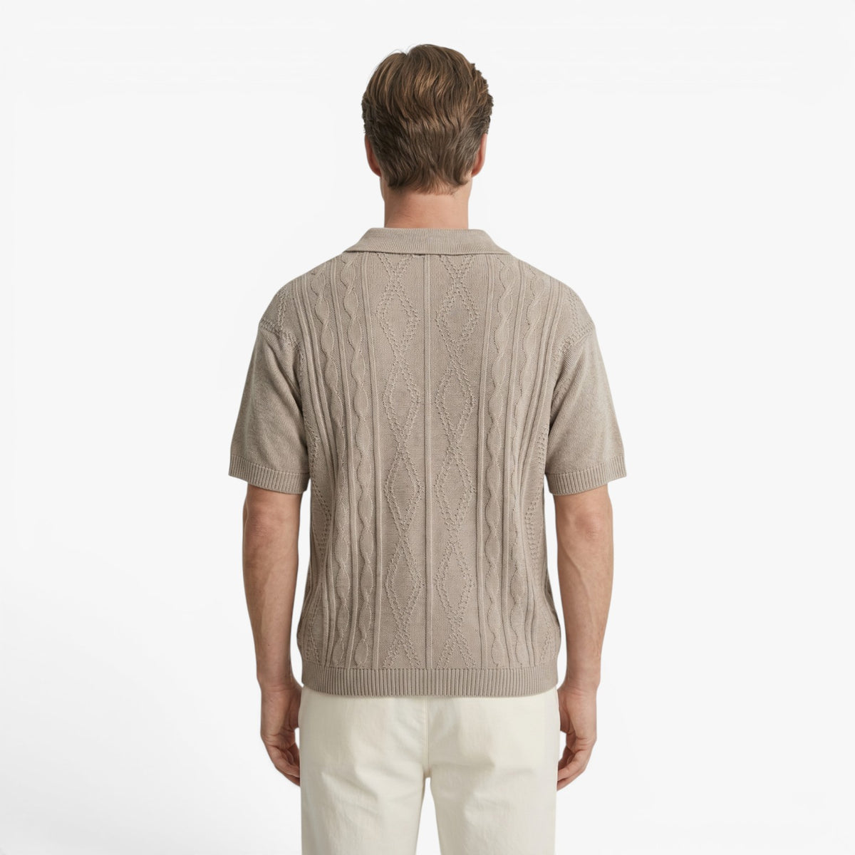 Old Fortune | Heren Gebreid Polo Shirt met Vlechtpatroon