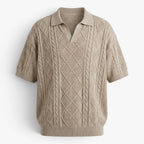 Old Fortune | Heren Gebreid Polo Shirt met Vlechtpatroon