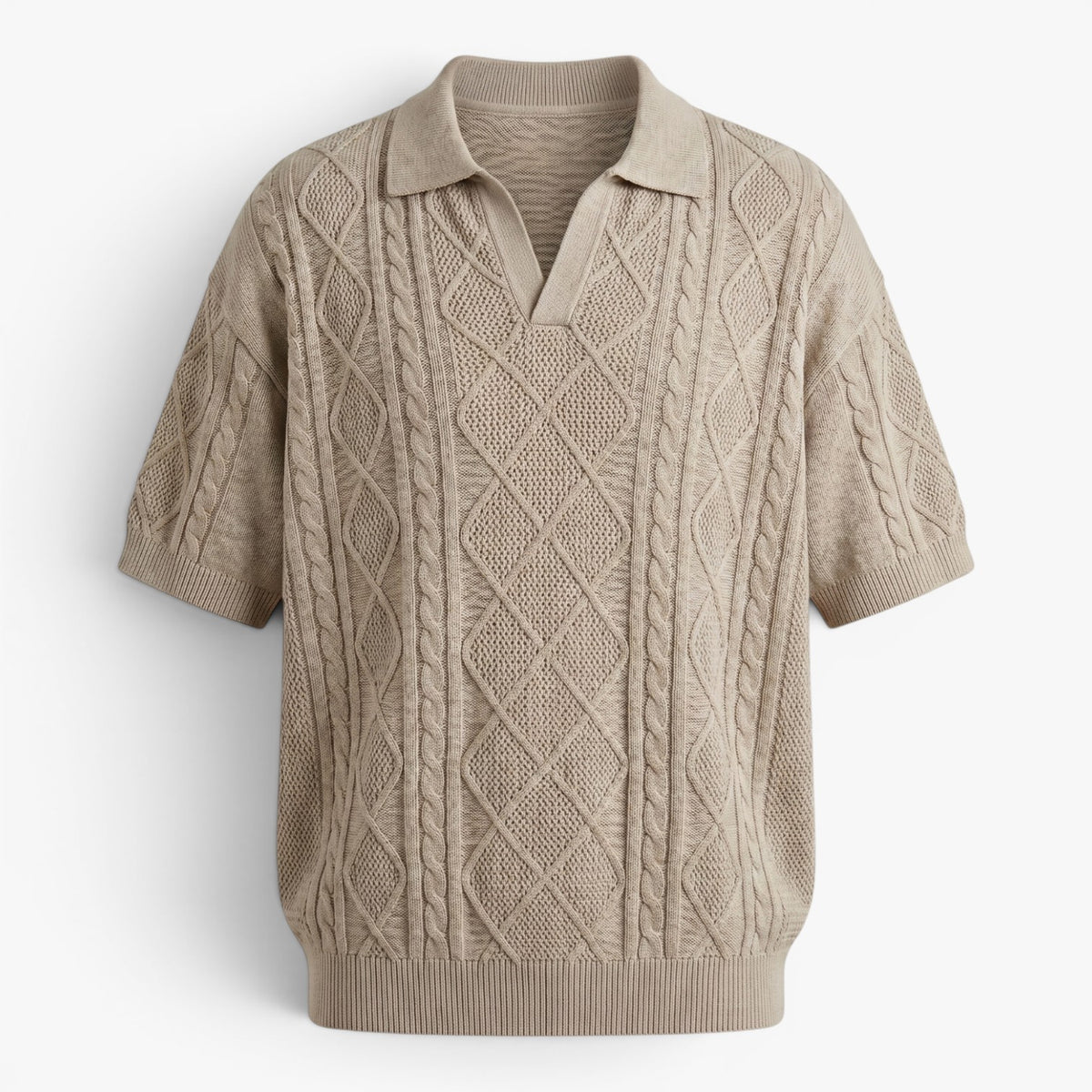 Old Fortune | Heren Gebreid Polo Shirt met Vlechtpatroon