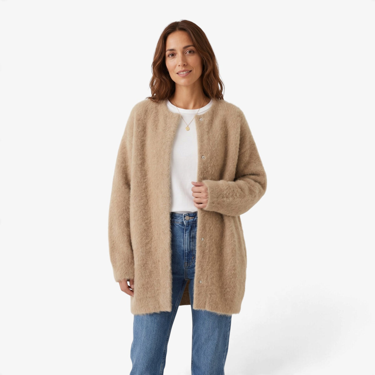Old Fortune | Damesvest met een verlengde snit en drukknoopsluiting