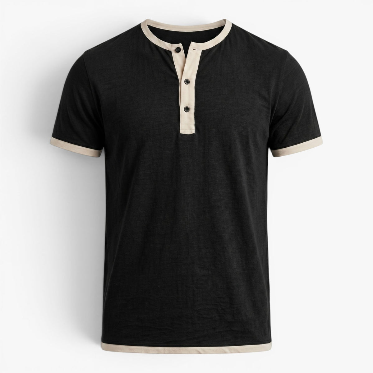 Old Fortune | Heren T-shirt met Contrasterende Plissé en Knopen