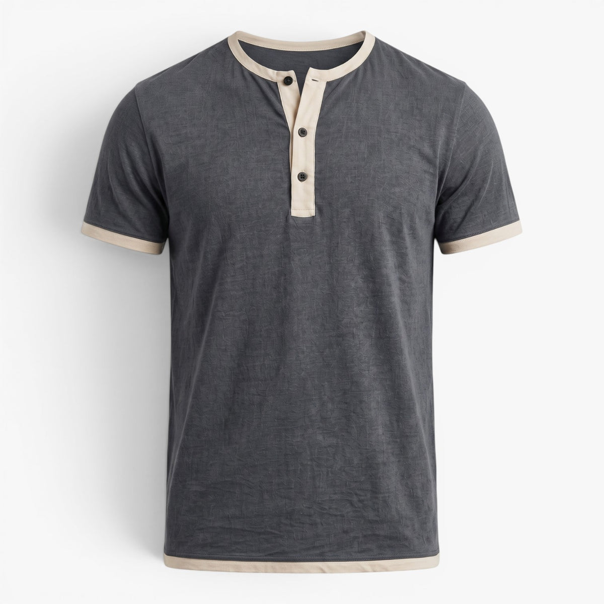 Old Fortune | Heren T-shirt met Contrasterende Plissé en Knopen