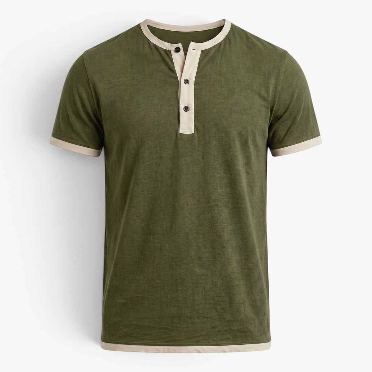 Old Fortune | Heren T-shirt met Contrasterende Plissé en Knopen