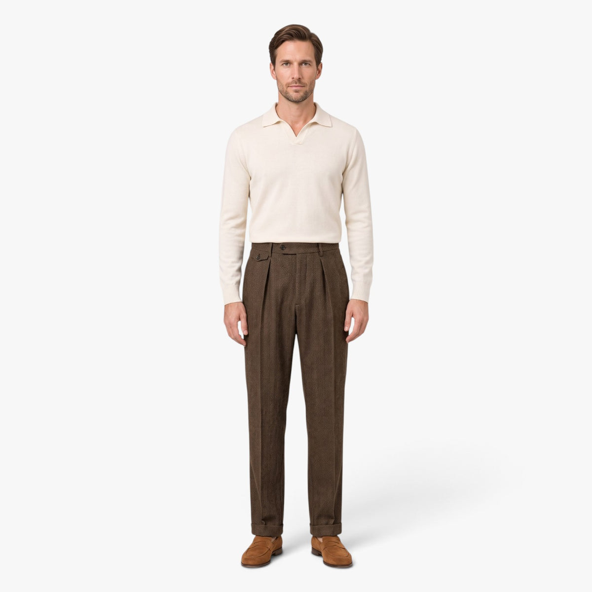 Old Fortune | Men's Herringbone Pleated Trousers