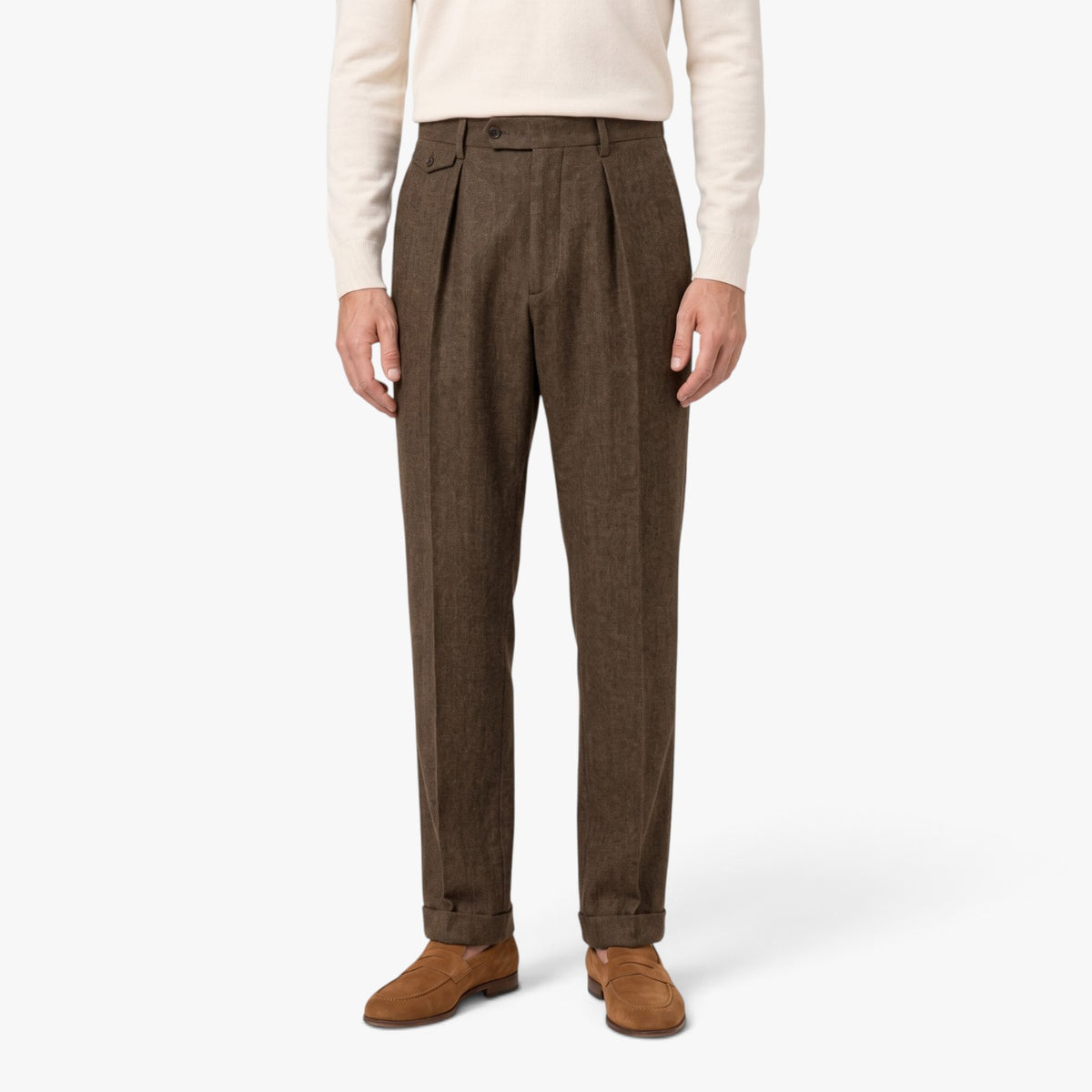 Old Fortune | Men's Herringbone Pleated Trousers