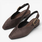 Old Fortune | Damskie Zamszowe Czółenka Slingback ze Szpiczastym Noskiem