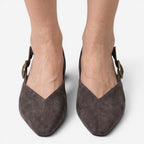 Old Fortune | Damskie Zamszowe Czółenka Slingback ze Szpiczastym Noskiem
