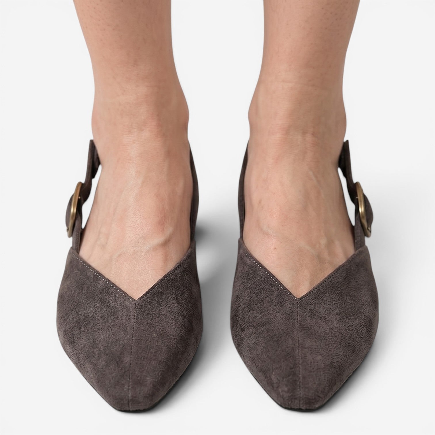 Old Fortune | Damskie Zamszowe Czółenka Slingback ze Szpiczastym Noskiem