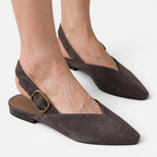 Old Fortune | Damskie Zamszowe Czółenka Slingback ze Szpiczastym Noskiem
