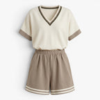 Old Fortune | Dames zomerset met V-hals top en shorts  