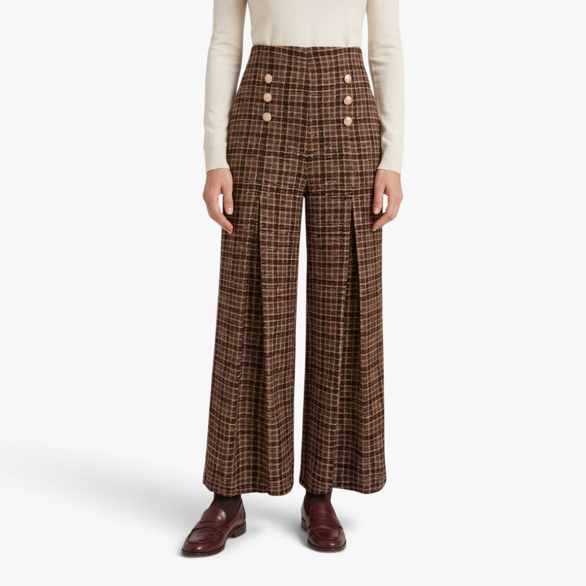 Old Fortune | Women's high-waisted plaid palazzo pants