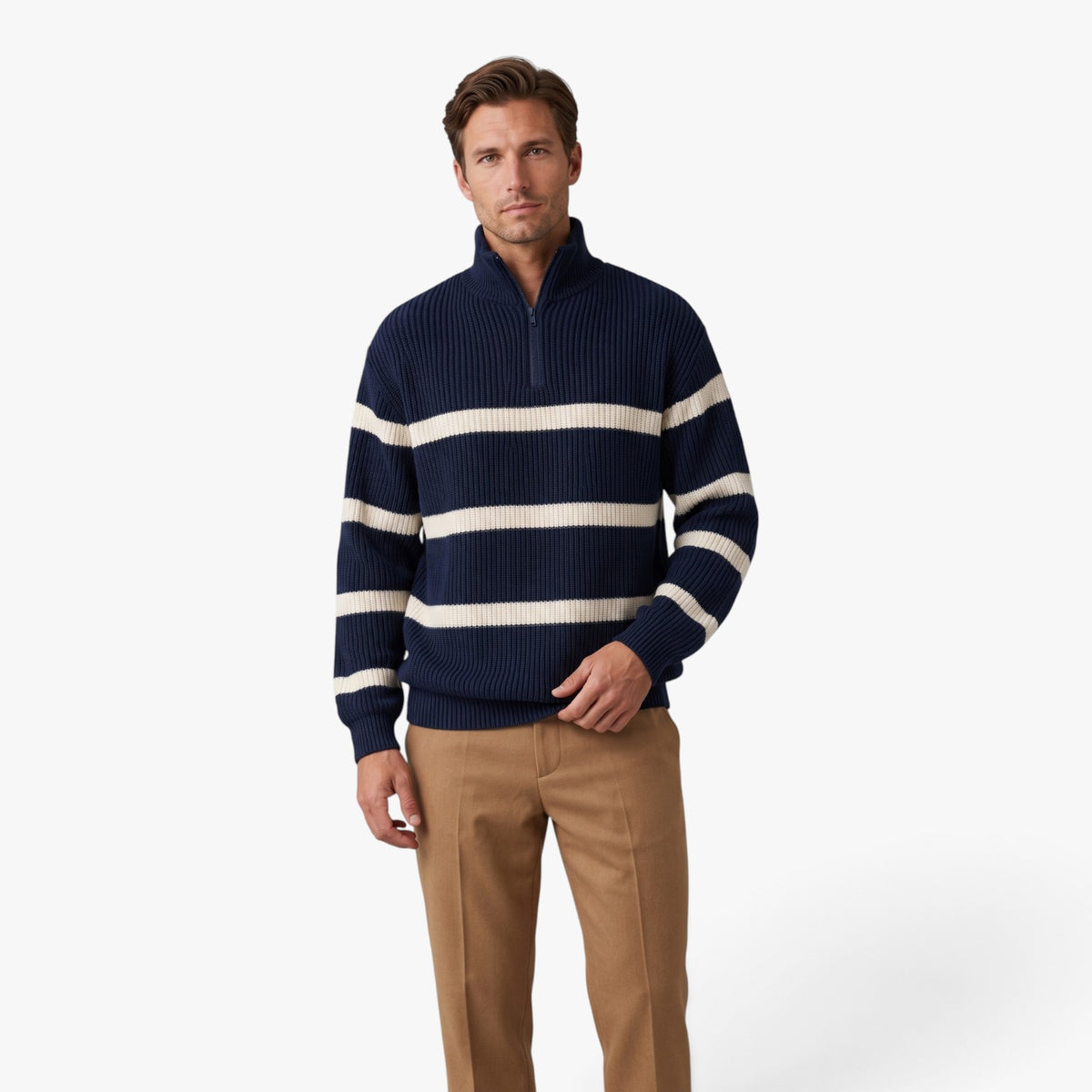 Old Fortune | Herrenpullover mit Streifen und Reißverschluss