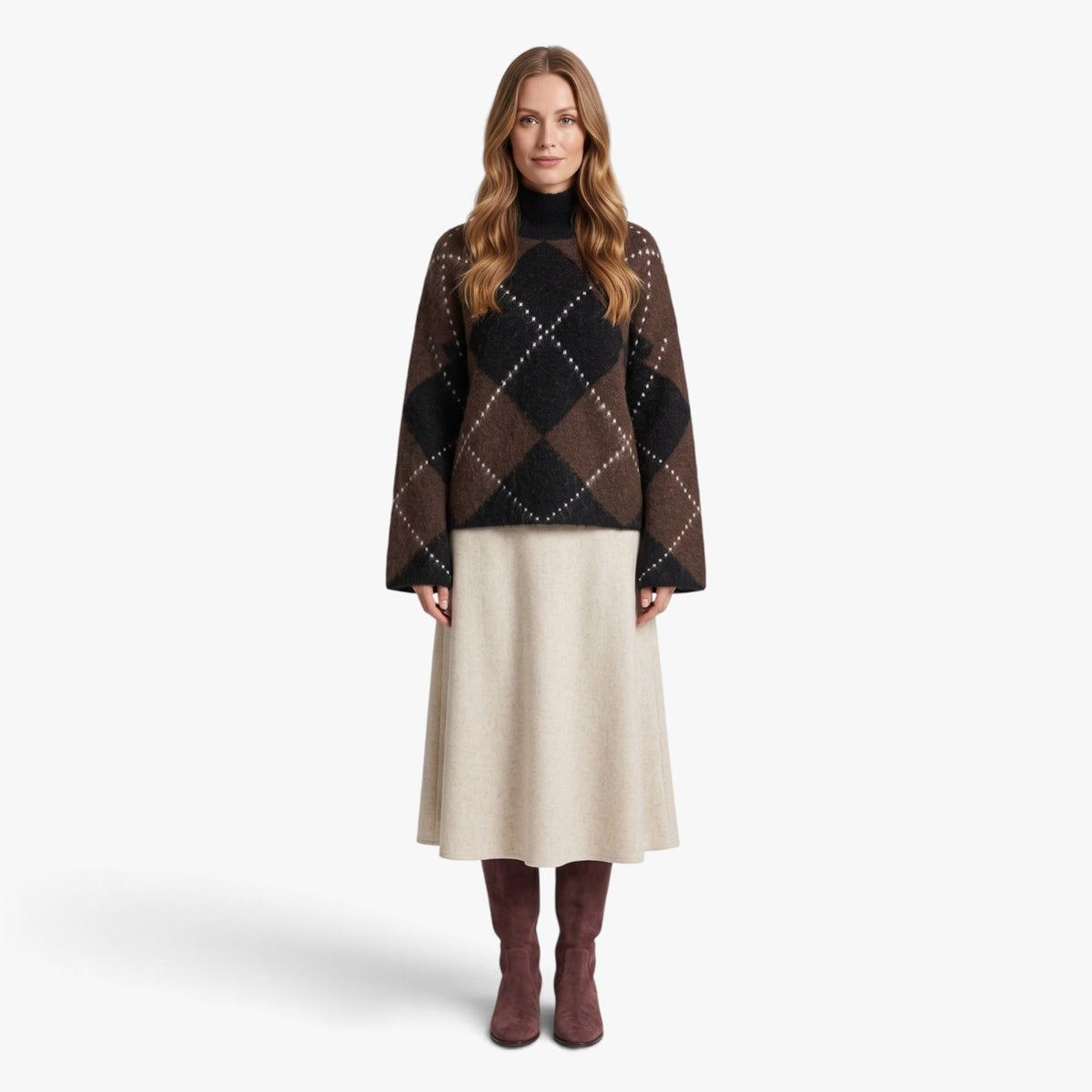 Old Fortune | Damenpullover mit Rollkragen und Argyle-Muster
