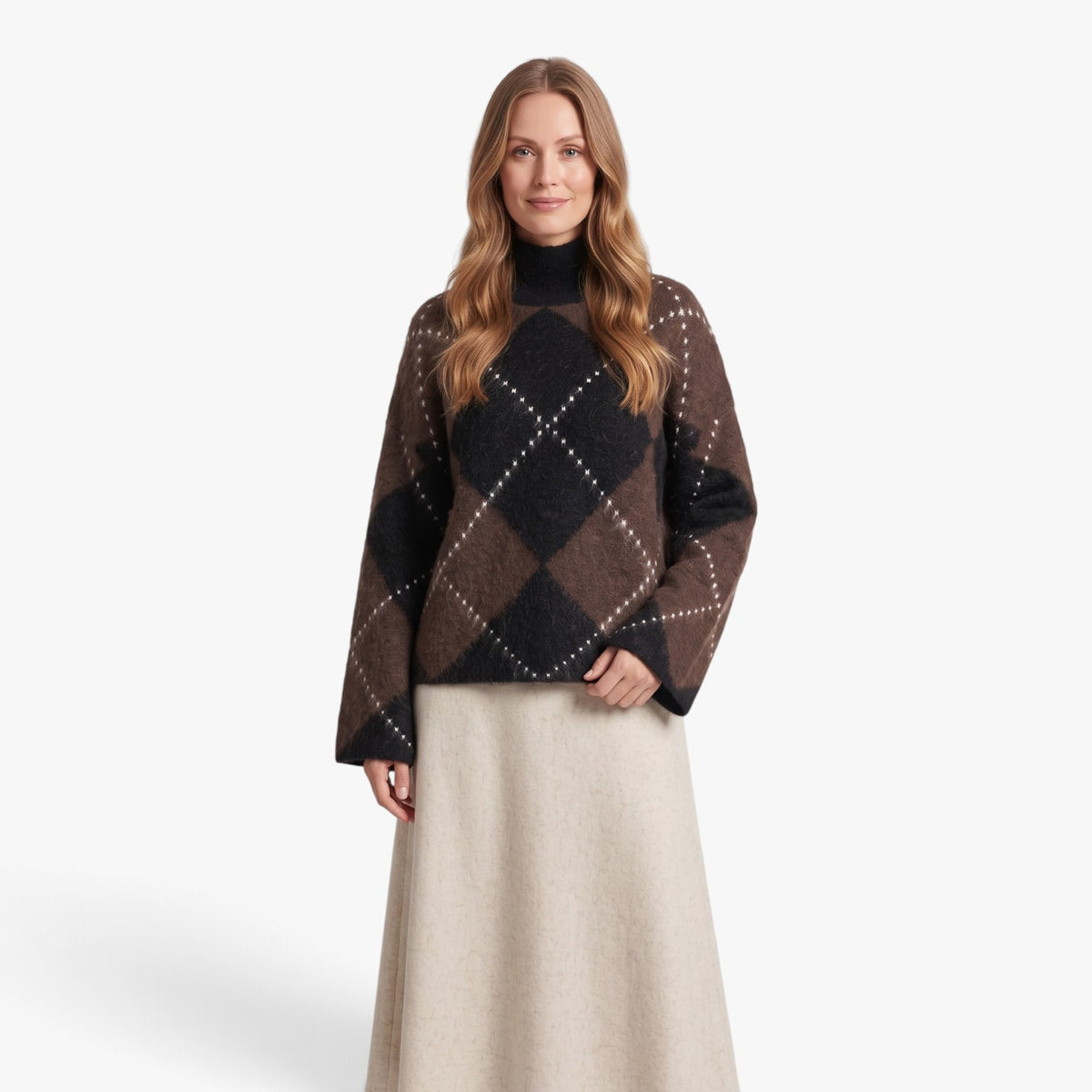 Old Fortune | Damenpullover mit Rollkragen und Argyle-Muster