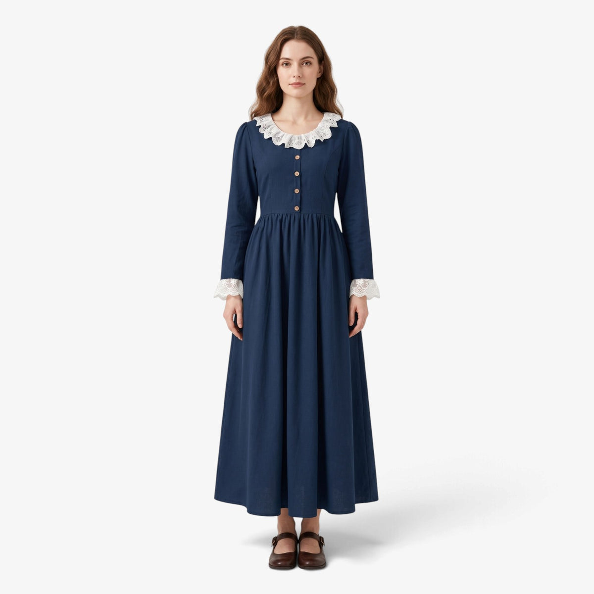 Old Fortune | Damen-Maxikleid mit Spitzenkragen