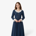 Old Fortune | Damen-Maxikleid mit Spitzenkragen