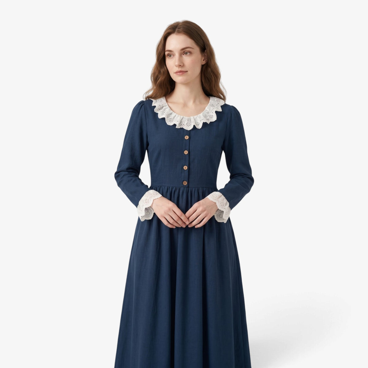 Old Fortune | Damen-Maxikleid mit Spitzenkragen