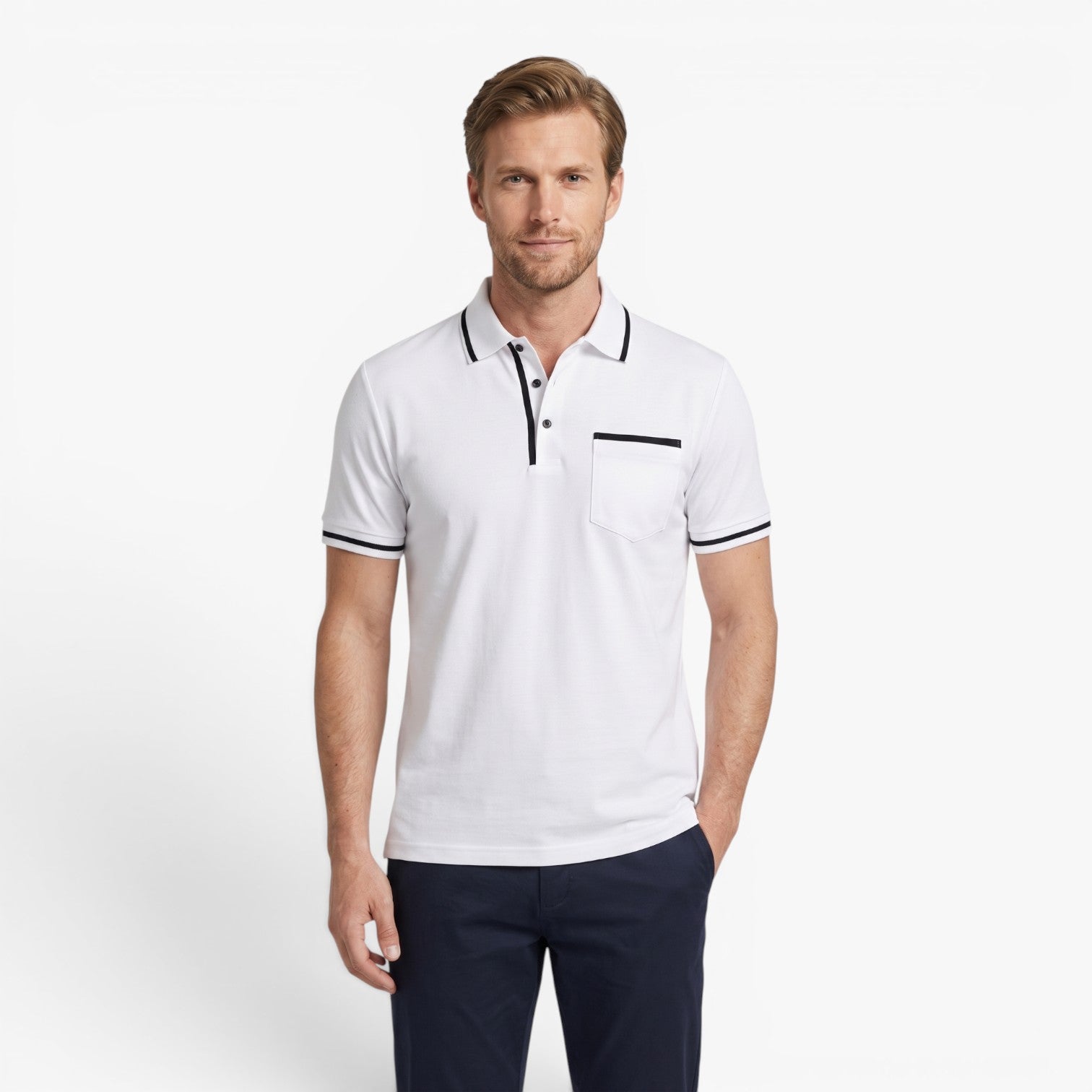 Old Fortune | Heren katoenen poloshirt met contrasterende biezen en zakje