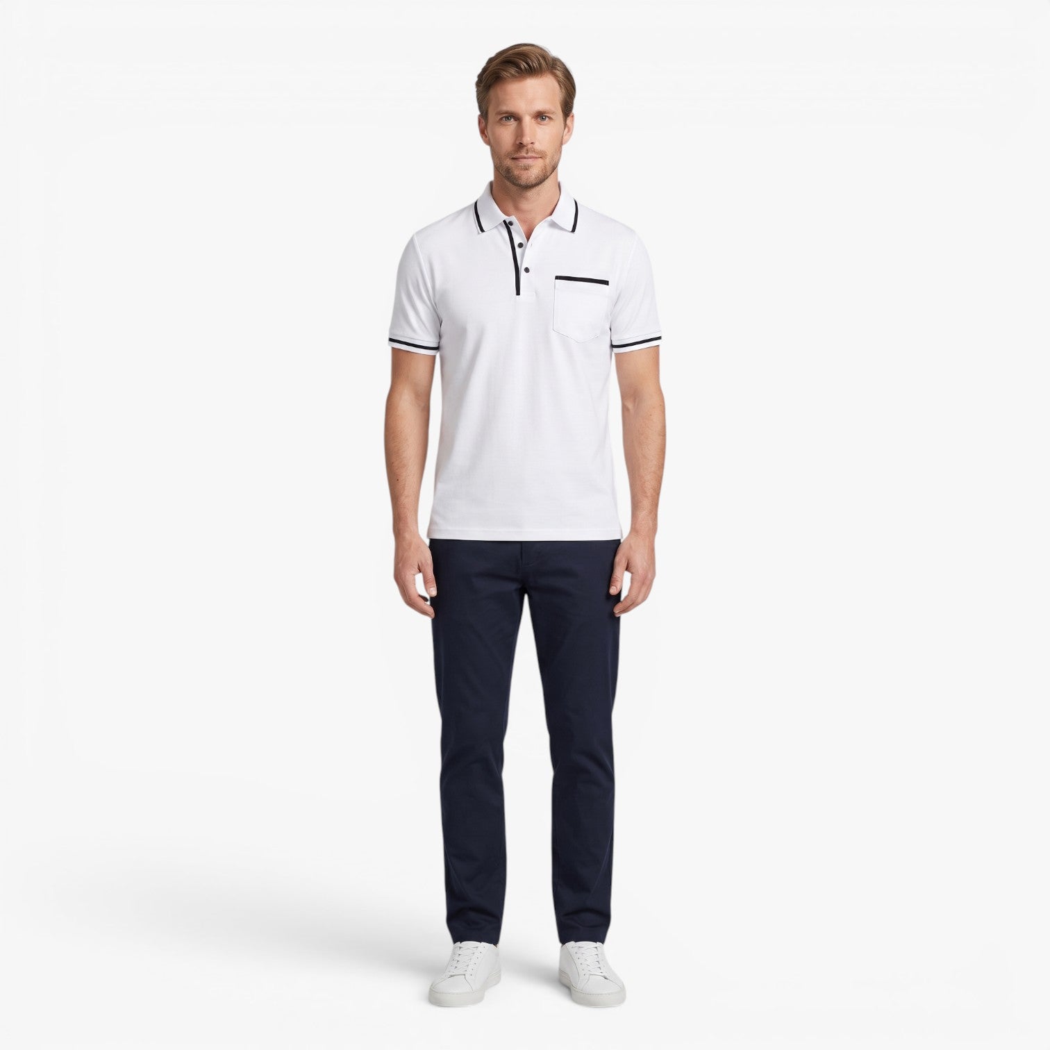Old Fortune | Heren katoenen poloshirt met contrasterende biezen en zakje