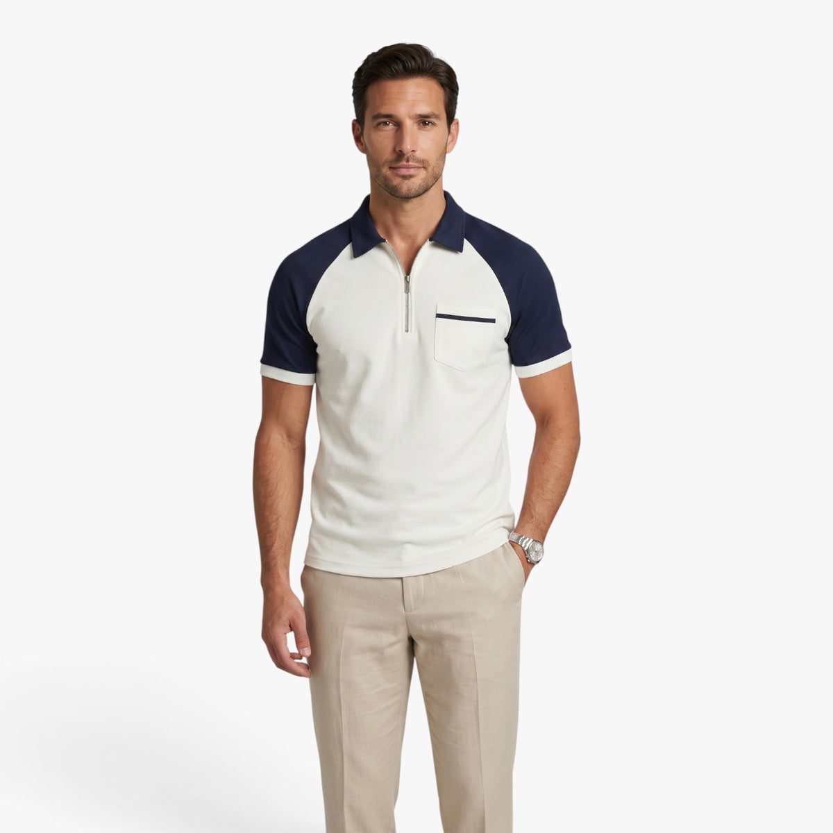 Old Fortune | Men's Polo Shirt with Zipper and Pocket