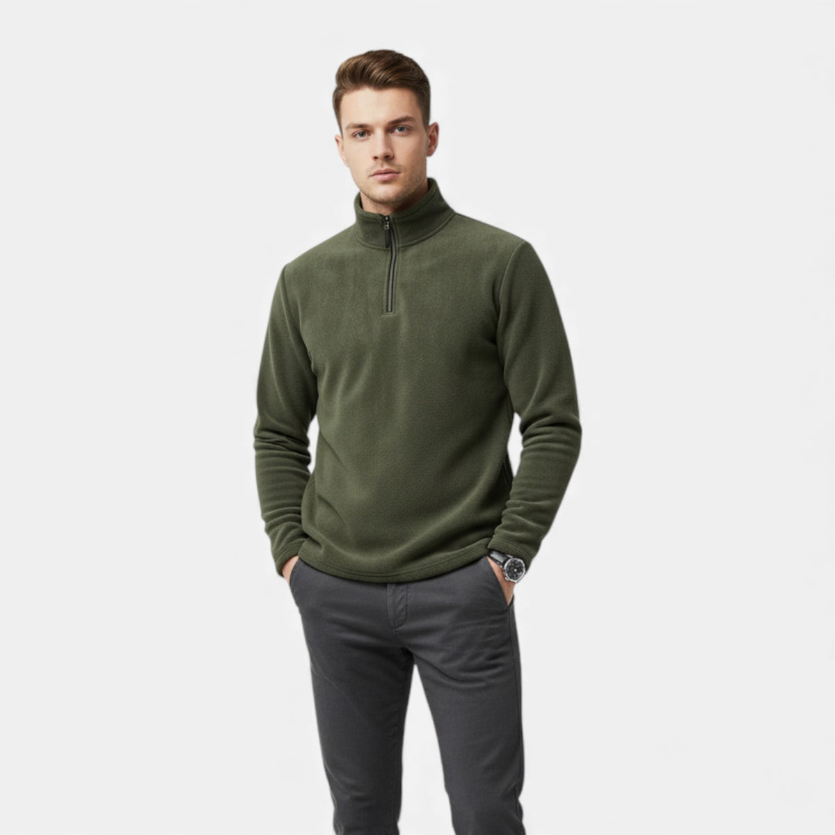 Old Fortune | Heren fleece trui met halve rits