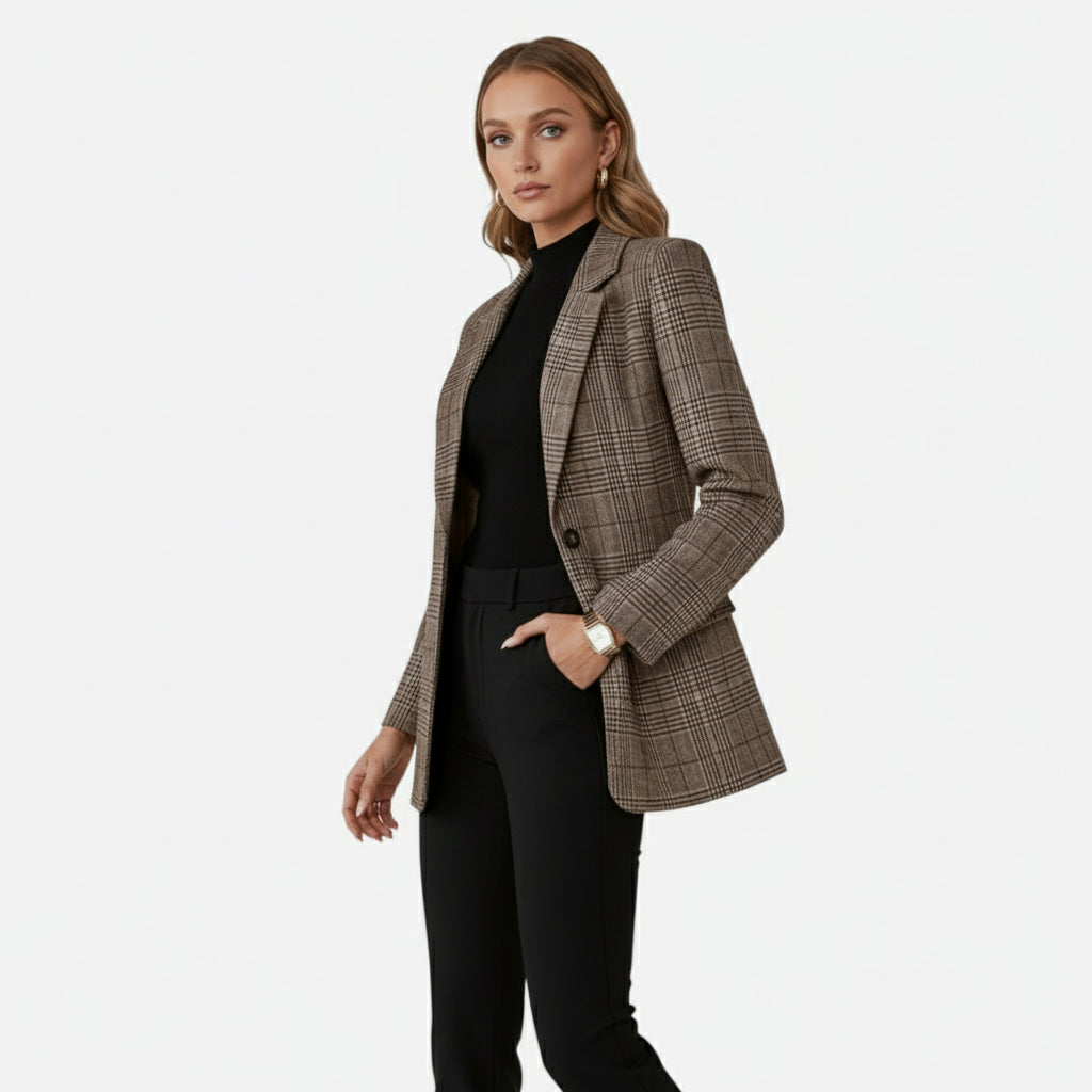 Old Fortune | Damski Blazer w Kratę z Klapami