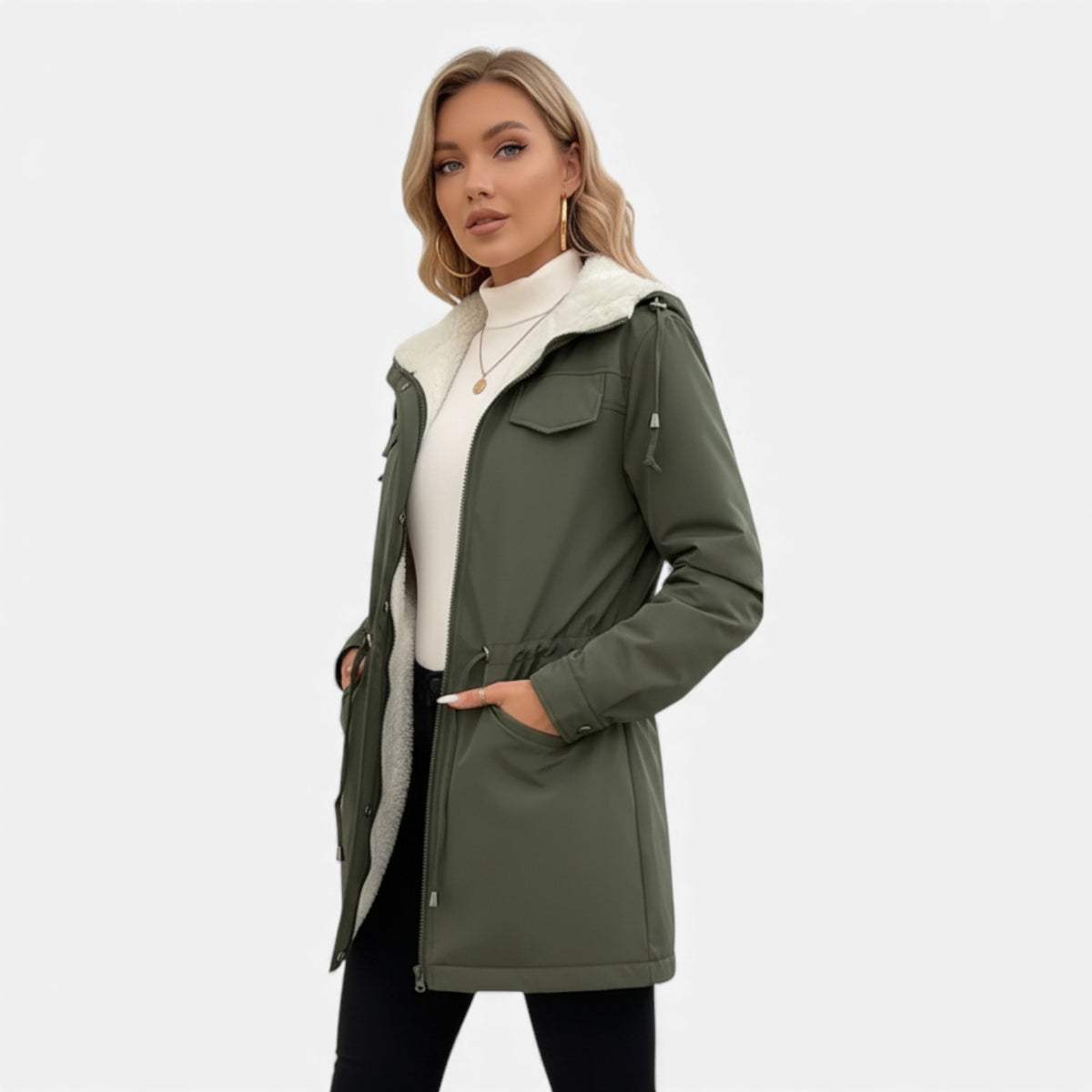 Old Fortune | Women's Winter Trench Coat with Adjustable Belt