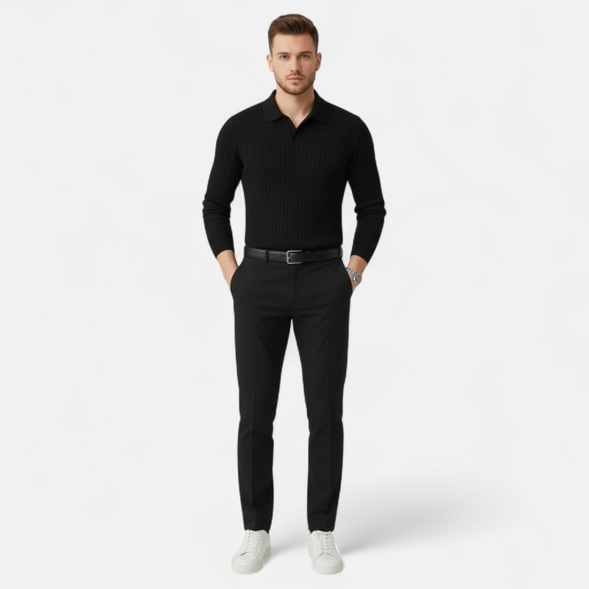 Old Fortune | Heren gebreid overhemd – gestreept slim fit