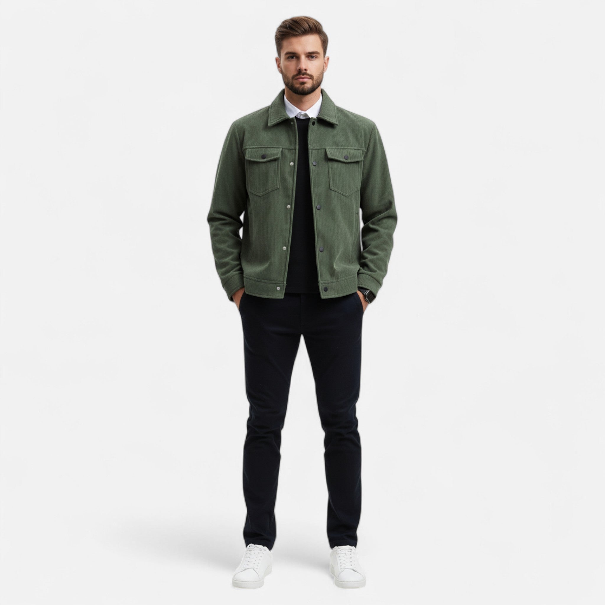 Old Fortune | Herren-Cordjacke – Schwarzer Klassiker mit Taschen  