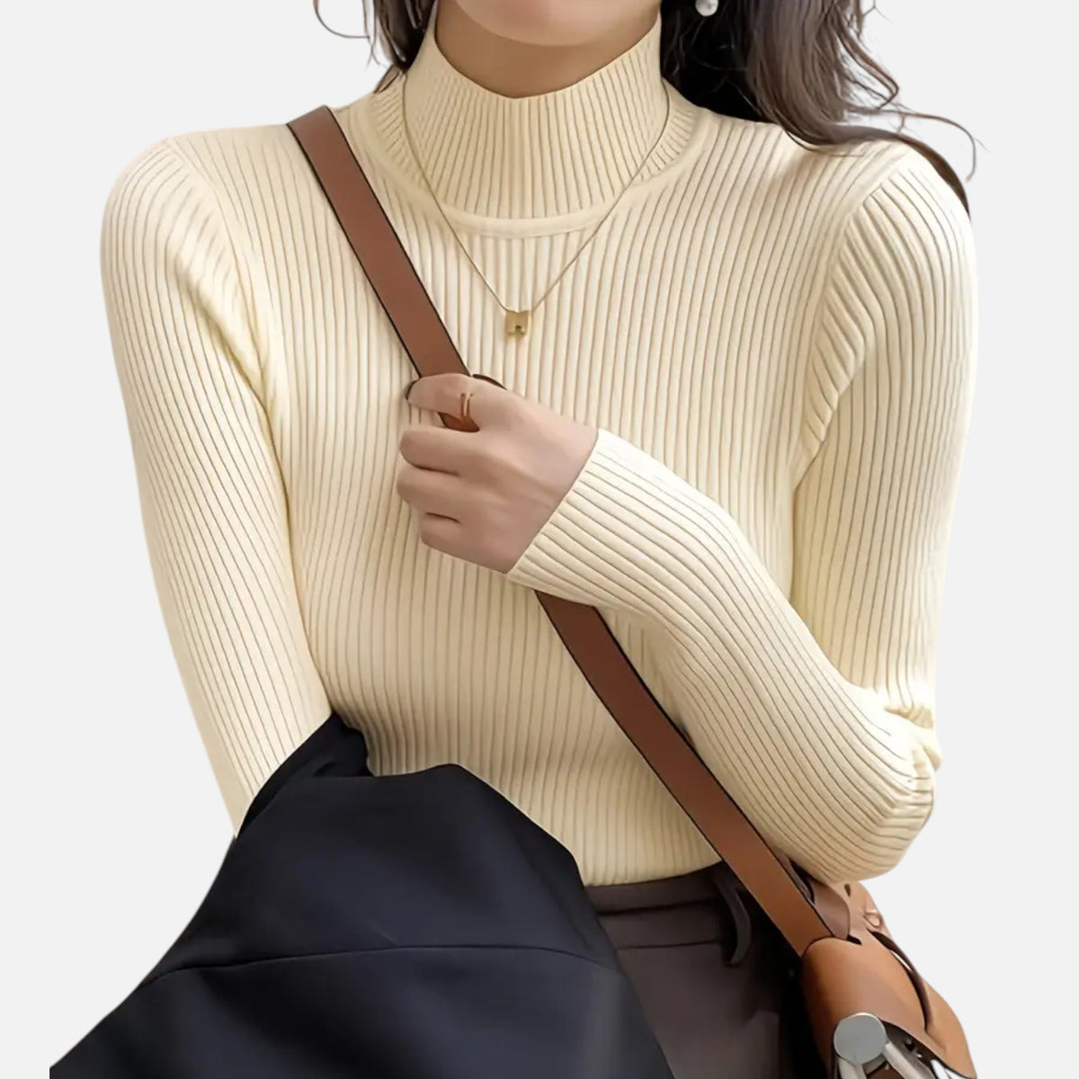 Old Fortune | Elegancki Sweter Slim Fit z Wysokim Kołnierzem